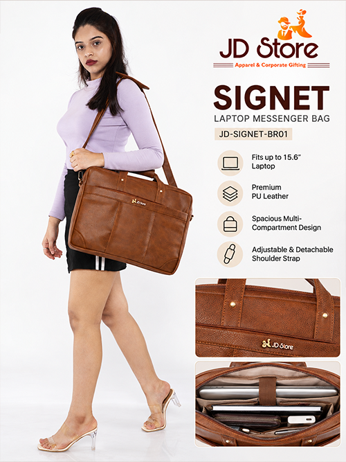 JD FC-4038 Signet Laptop Messenger Bag – Tan