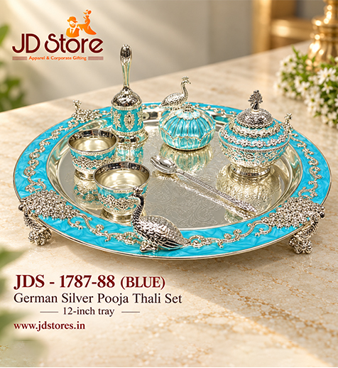 JDS 1787-88 German Silver Pooja Thali Set