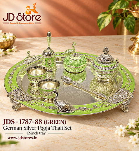 JDS 1787-88 German Silver Pooja Thali Set