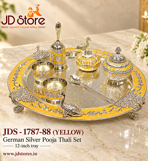 JDS 1787-88 German Silver Pooja Thali Set