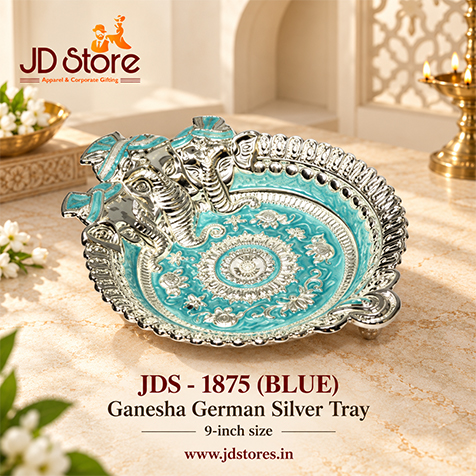 JDS 1875 BLUE Ganesha German Silver Tray